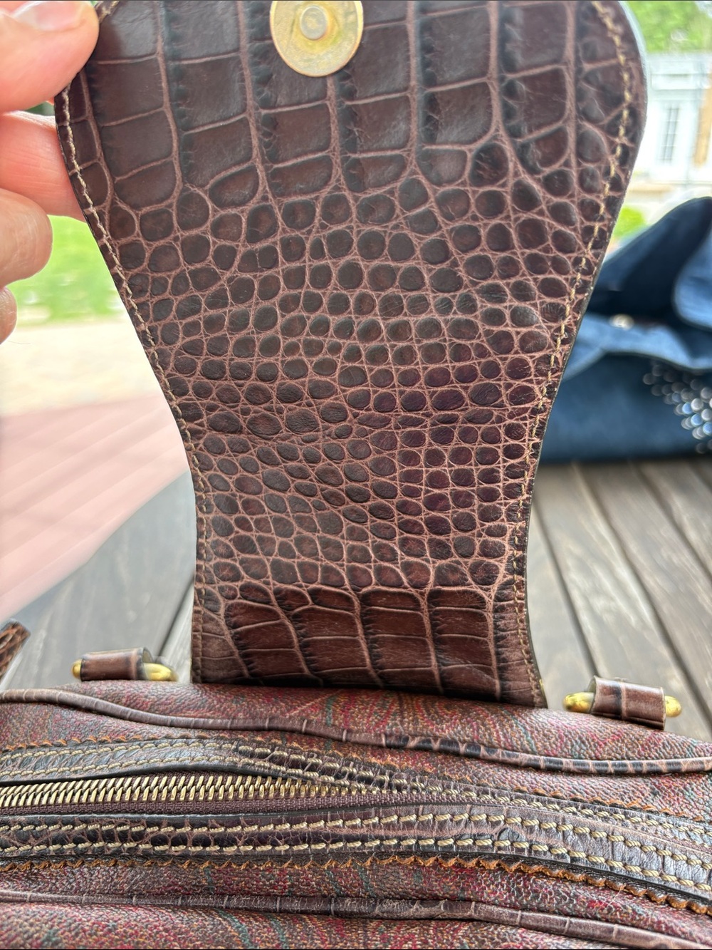 Etro Rare Brown and Cream Animal-Print Satchel with Gold Hardware - Picture 12 of 17